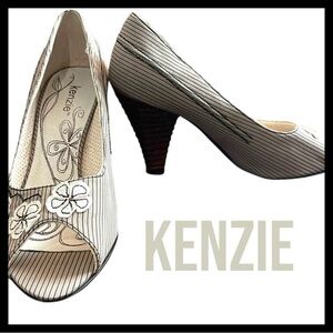Kenzie Tart Fabric Stripe Upper Floral Embroider Peep Toe Heel (8)